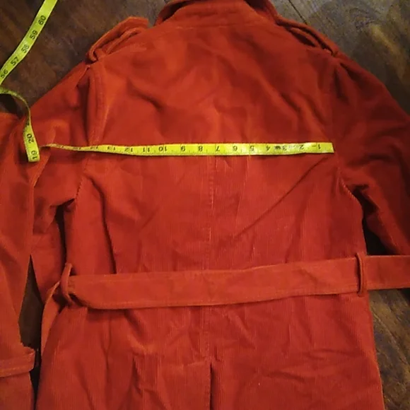 L.L. Bean Burnt Orange Corduroy Belted Trench Coat Pea Coat Size XS Petite - Picture 15 of 15